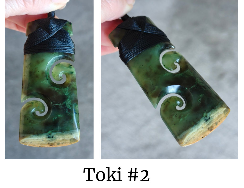NZ Flower Jade Greenstone Toki With Double Koru #FJ