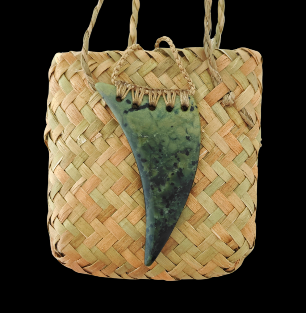 NZ Greenstone Whale Tooth Design - 78mm - Alex Sands #203