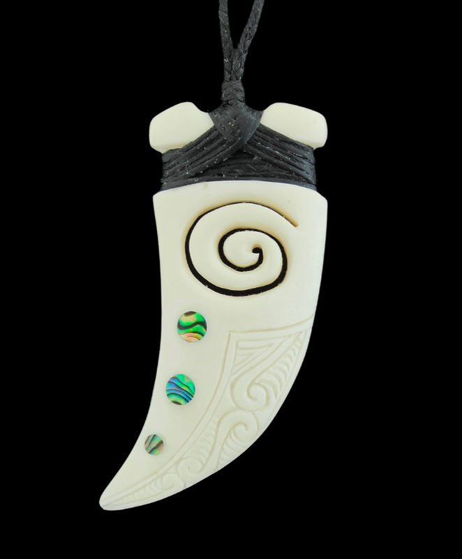 Medium Tooth Bone Carving Necklace - 78mm #12
