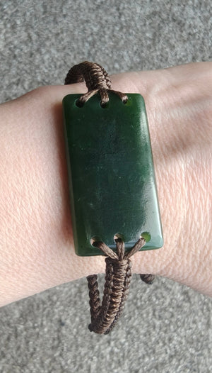NZ Pounamu Greenstone Cord Bracelet #07B
