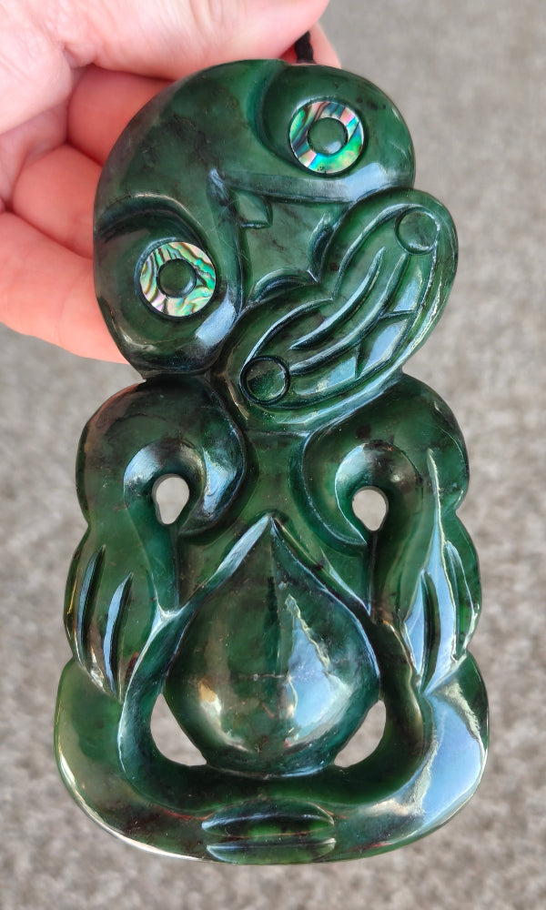 NZ Greenstone Extra Large Tiki Carving - 122mm #39L-F