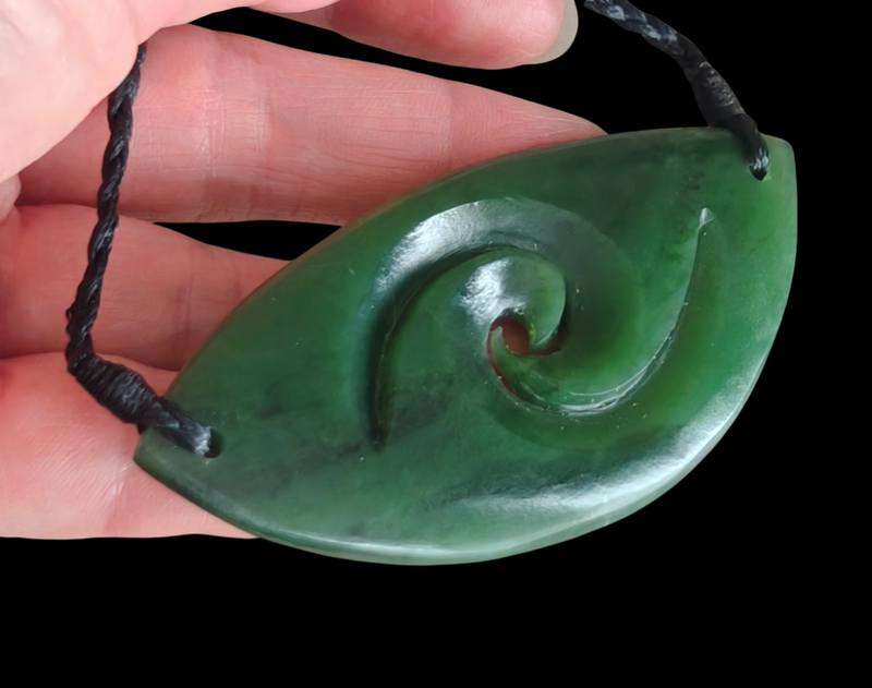 NZ Greenstone Oval Koru Design 81mm #21