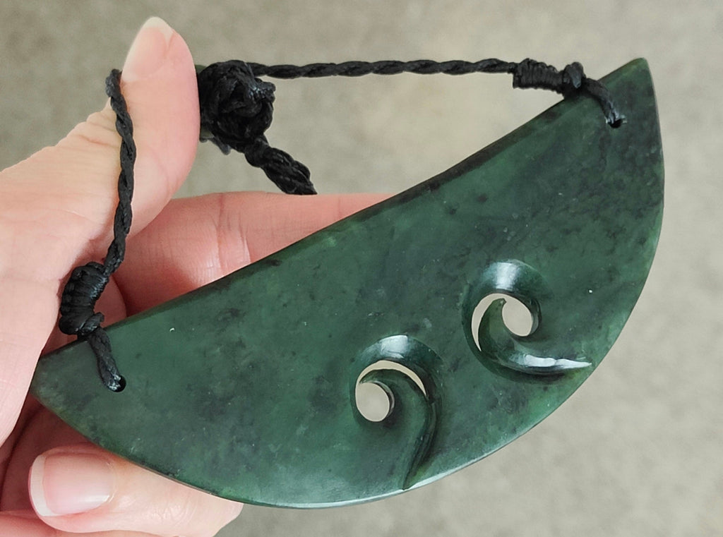 NZ Greenstone Double Koru Breast Plate Pendant #11-B