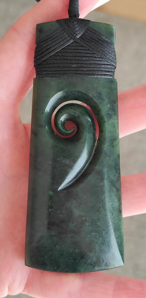 NZ Greenstone Toki With Koru Carving 90mm #56B