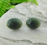 NZ Greenstone Large Oval Stud Earrings - 11-12mm