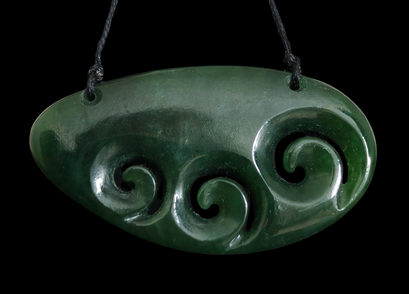 NZ Greenstone Oval 3 Koru - Carver: Aden Hoglund #AH36