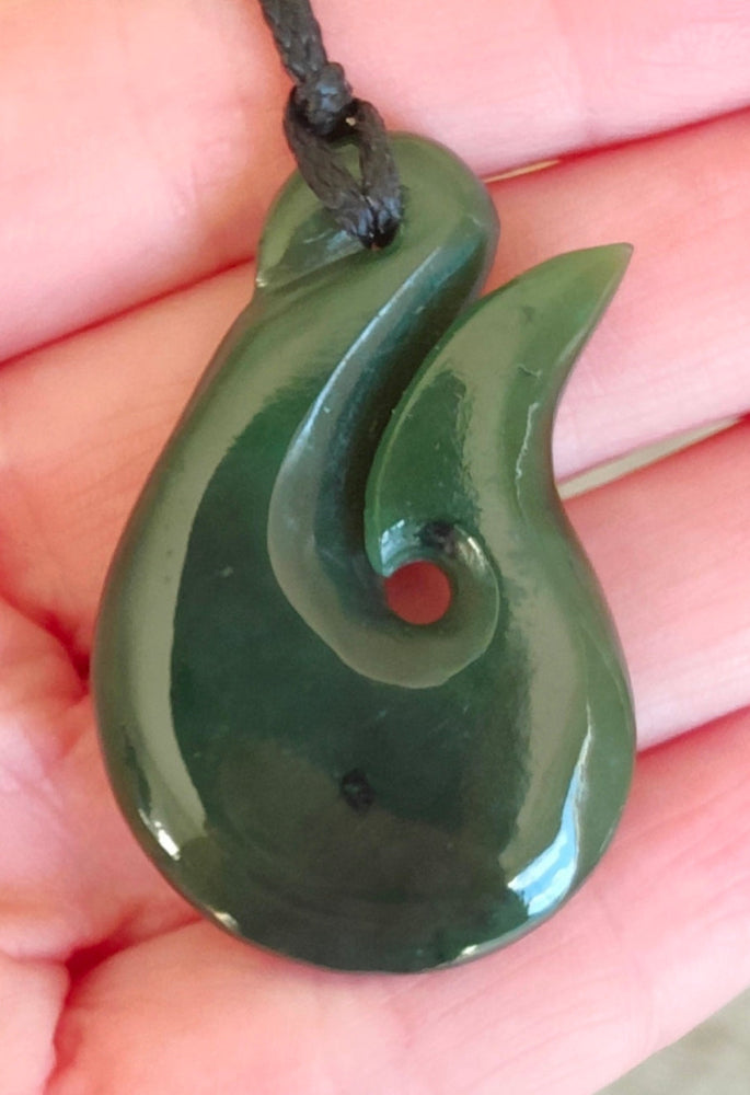 NZ Greenstone Hook Pendant - 40mm - #51A