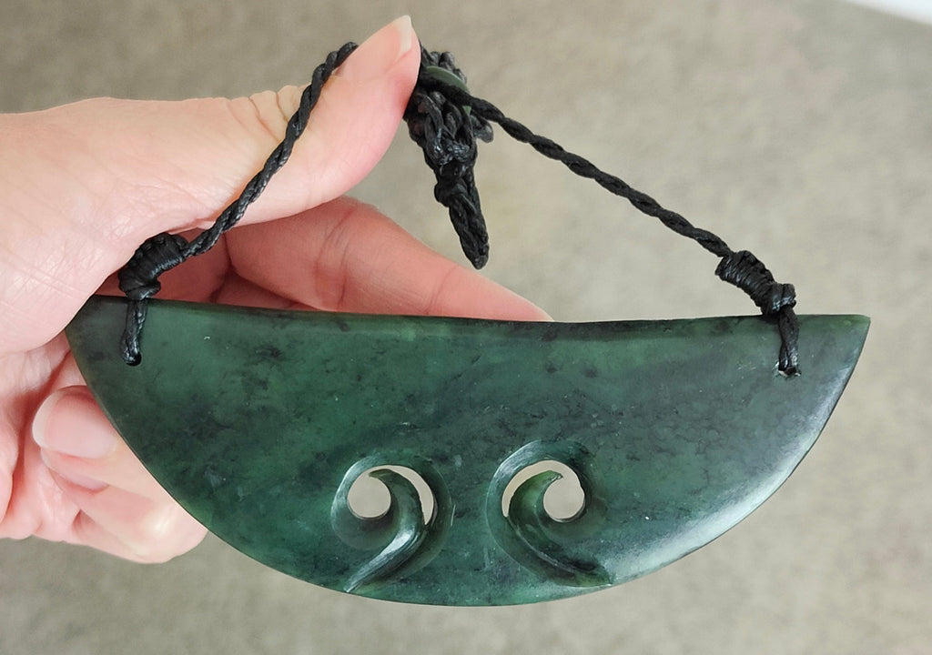 NZ Greenstone Double Koru Breast Plate Pendant #11-B