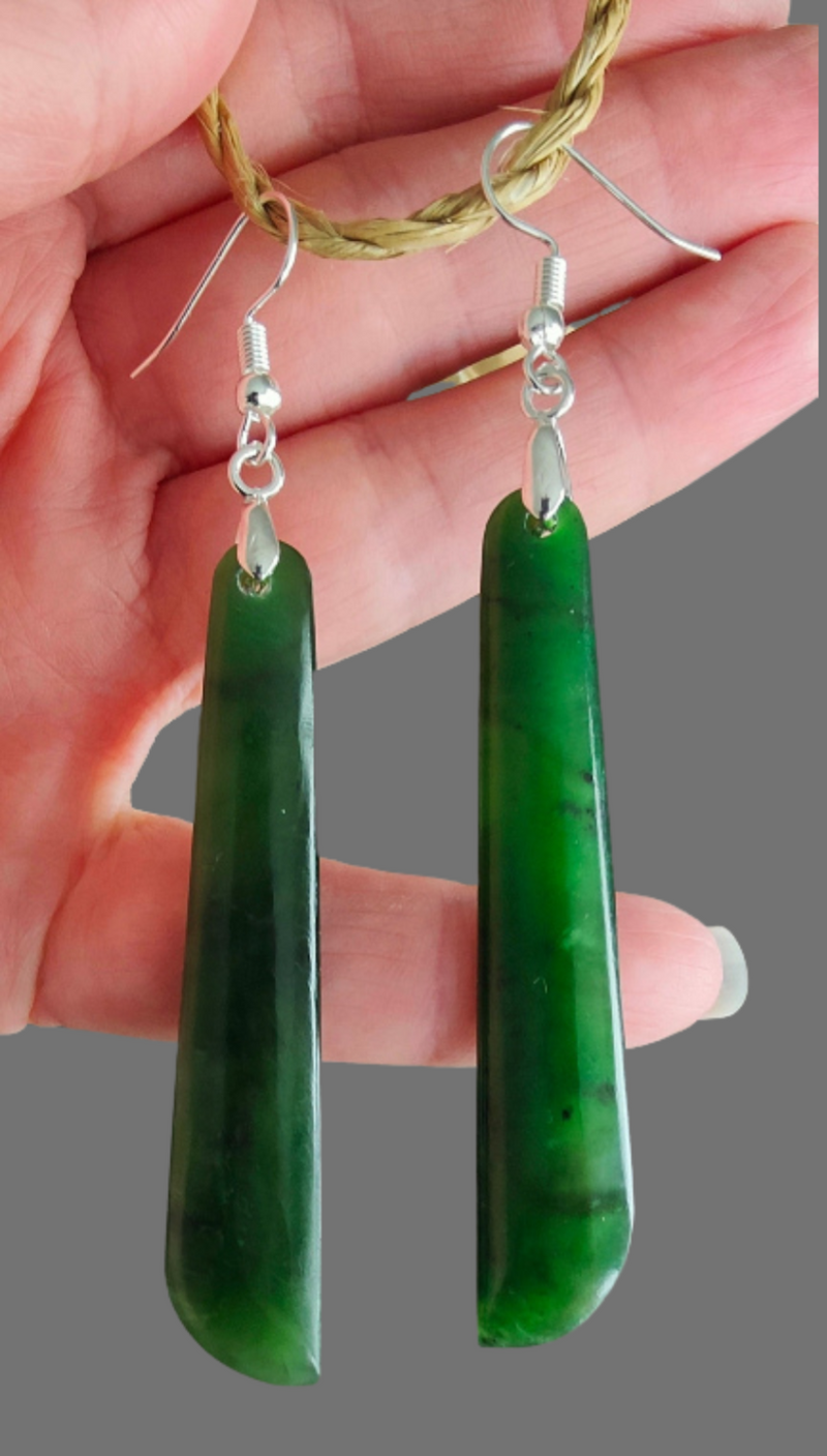 NZ Greenstone Earrings Long 60mm - EL55