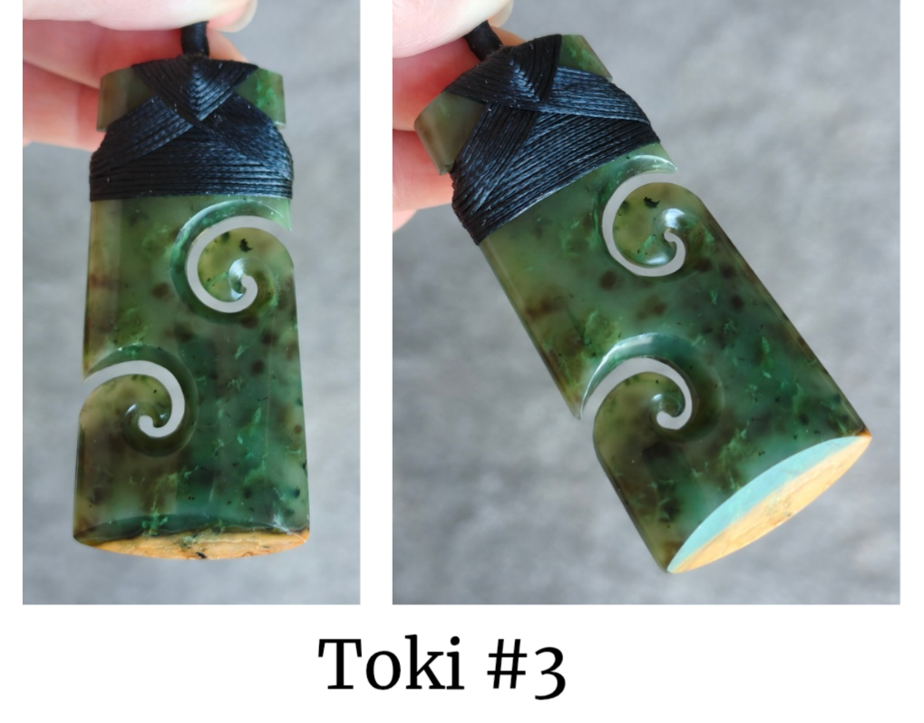 NZ Flower Jade Greenstone Toki With Double Koru #FJ