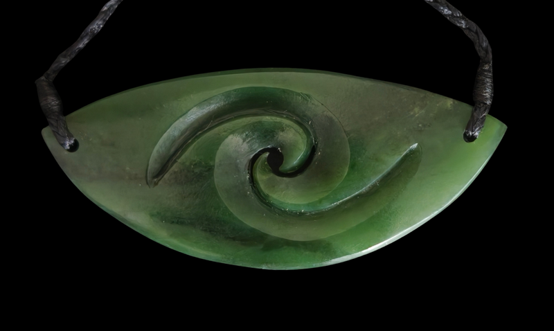 NZ Greenstone Oval Koru Design 81mm #21