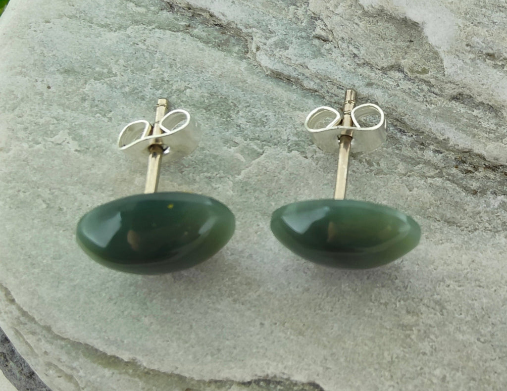 NZ Greenstone Large Oval Stud Earrings - 11-12mm