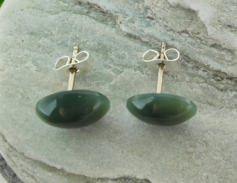 NZ Greenstone Large Oval Stud Earrings - 11-12mm