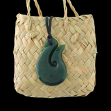 NZ Greenstone Hook Pendant - 40mm - #51A