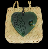 NZ Greenstone Medium Heart With Koru - 50mm #21
