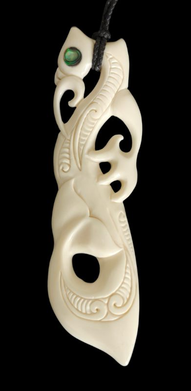 Large Manaia Bone Carving Necklace - 143mm #31