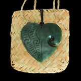 NZ Greenstone Large Heart With Koru - 63mm #22