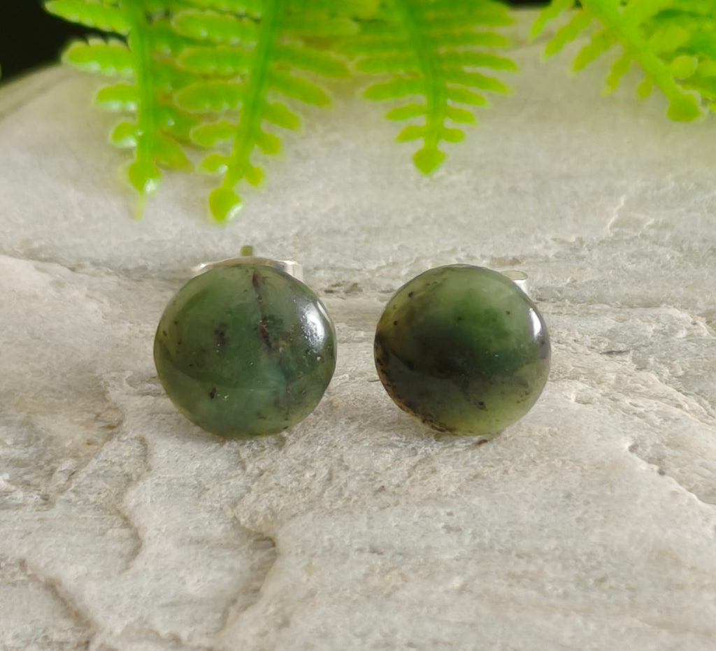 NZ Greenstone Large Circle Stud Earrings - 10mm