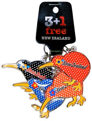 4 Pack Kiwi Plastic Keyrings