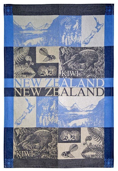 Jacquard Scenic Beige Blue Tea Towel