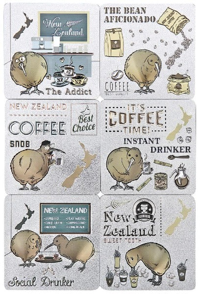 6 Pack Coffee Kiwis Foil Coaster Set