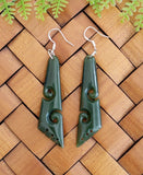 NZ Greenstone Drop Koru Earrings 55mm #60