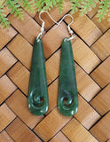 NZ Greenstone Drop Koru Earrings 62mm #62