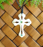 Bone Carving - Cross with Paua Necklace - 47mm
