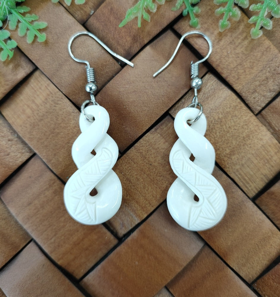 Small Double Twist Bone Carving Earrings - 30mm #05