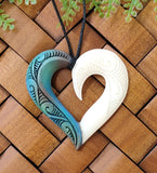 Hand Painted Heart Bone Carving Necklace #16