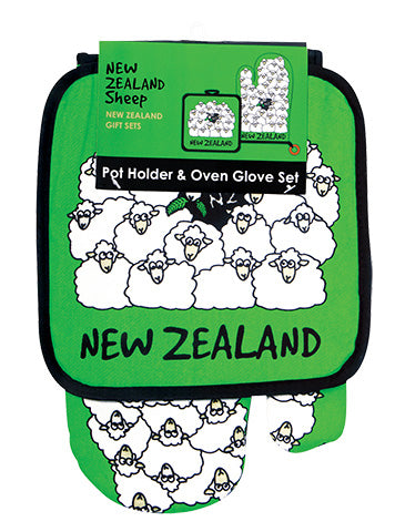 Pot Holder and Oven Glove Set - NZ Sheep