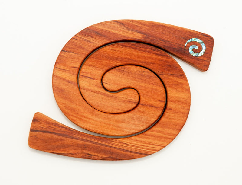 Rimu Wood 2 in 1 Tablemats with Paua Inlay - Koru