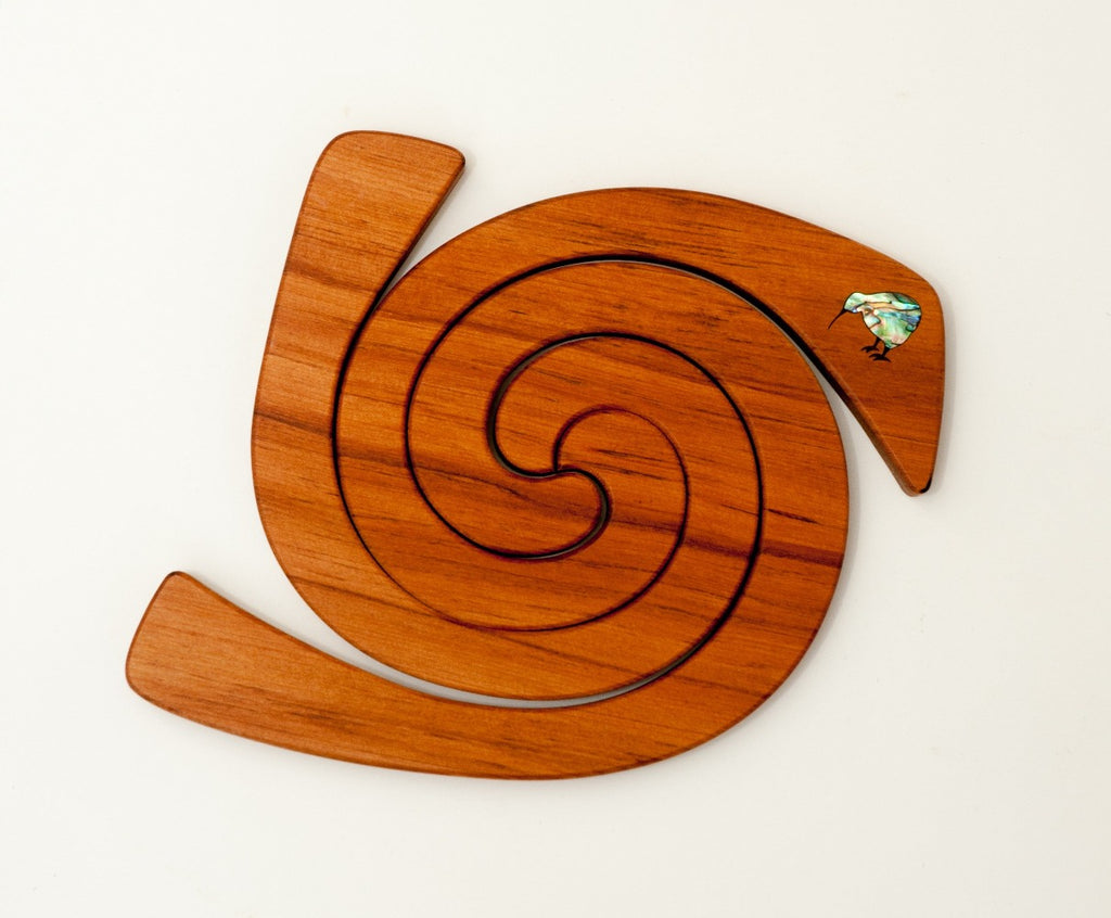 Rimu Wood 3 in 1 Tablemats with Paua Inlay - Kiwi