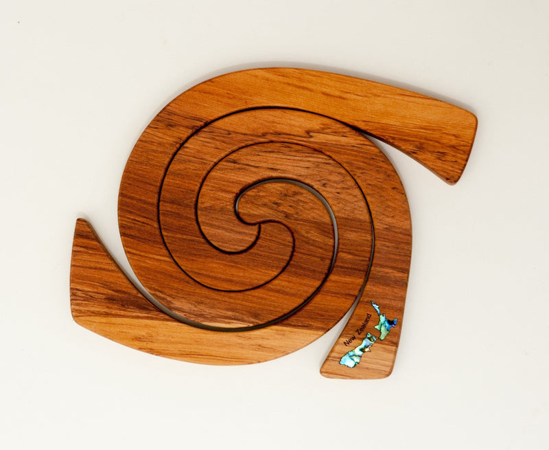 Rimu Wood 3 in 1 Tablemats with Paua Inlay - NZ Map