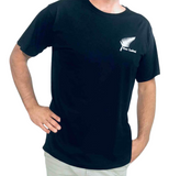 Mens Black T-Shirt - Embroidered Fern