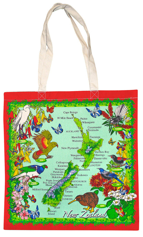 NZ Birds And Map Cotton Bag Main image