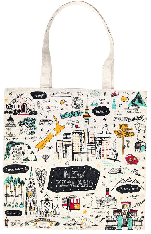 NZ Sketch Cotton Tote Bag - White Main image
