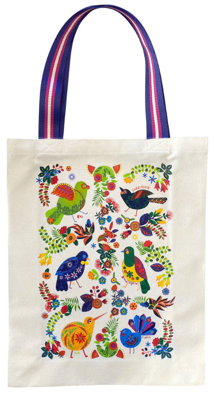 NZ Retro Birds Gusset Cotton Tote Bag Main image
