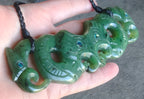 NZ Greenstone Double Manaia Breast Plate 135mm #01