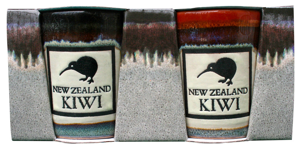 2 Pack Reactive Kiwi Ceramic Shot Glass Set
