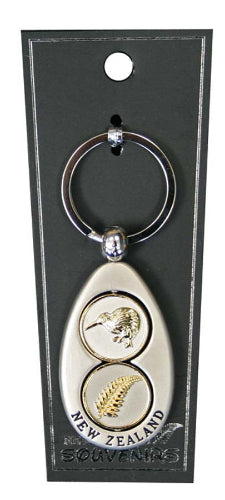 Oval Kiwi And Fern Metal Keyring