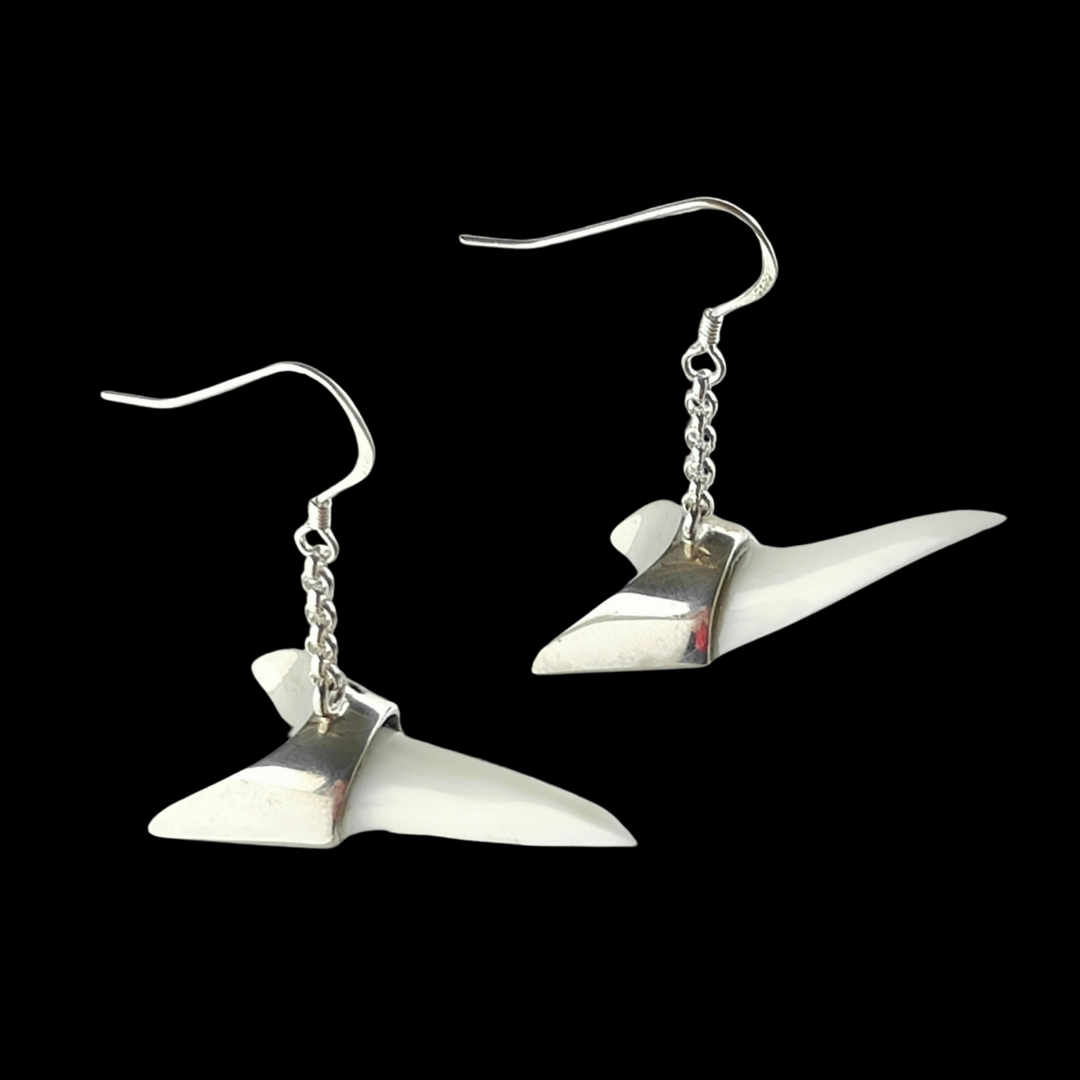 Sterling Silver Capped Facing Forward Mako Shark Teeth Earrings #362 - Alex Sands Main image