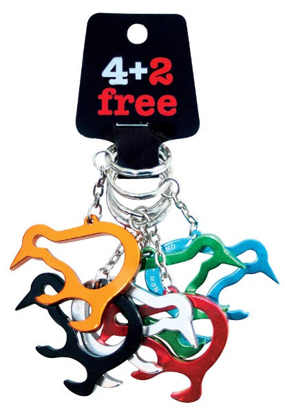 6 Pack Kiwi Bottle Opener Keyrings Main image