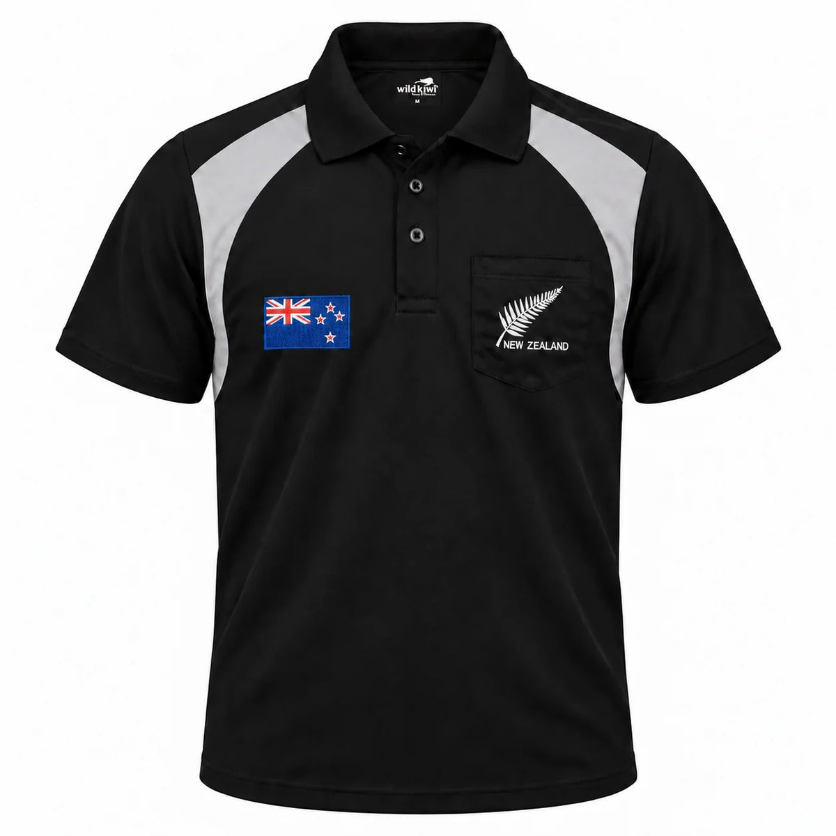 Men's Black Dry Fit Polo Shirt - Silver Fern
