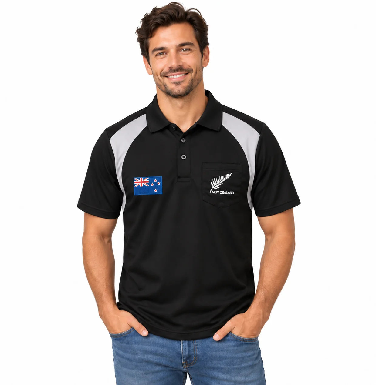 Men's Black Dry Fit Polo Shirt - Silver Fern Secondary image