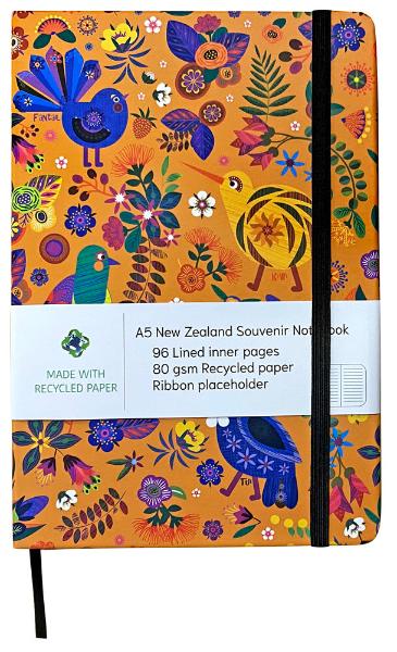Large Mustard Colour Notebook - Retro Birds Main image