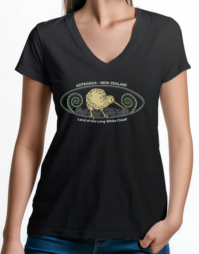 Ladies Fitted T-Shirt - Embroidered Kiwi Koru Secondary image