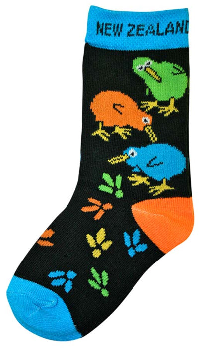 Kids Colour Kiwis on Black Socks - 2-5yrs Main image