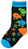 Kids Colour Kiwis on Black Socks - 2-5yrs