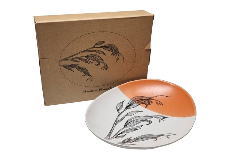 Harakeke Flower 2 Orange Dipped - 24cm Porcelain Bowl Main image